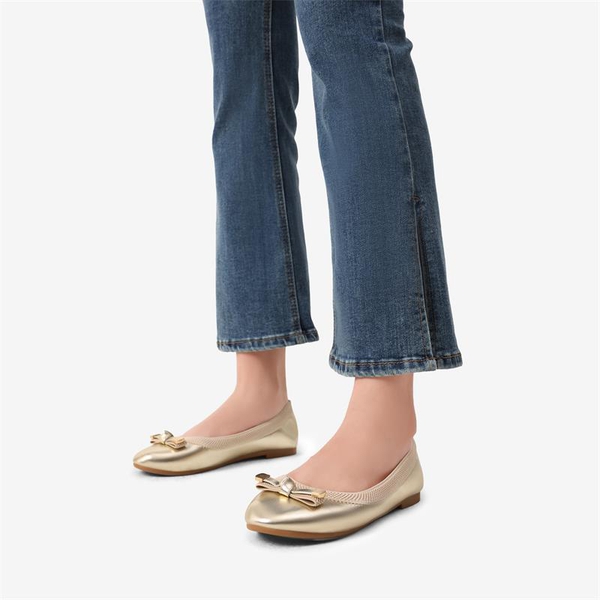 Foldable Bowknot Round Toe Ballet Flats - GOLD-PU - 1
